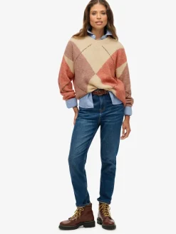 Superdry Cream Oversized Argyle V-Neck Jumper