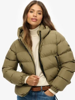 Superdry Green Hooded Sports Puffer Jacket Discount