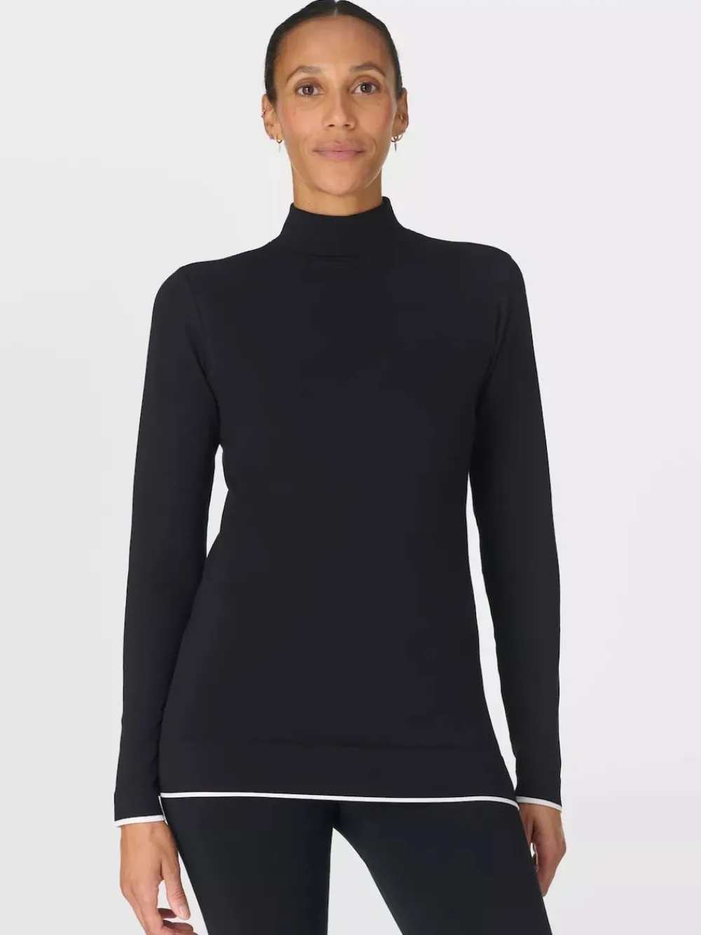 Sweaty Betty Black Modal High Neck Base Layer Top Hot