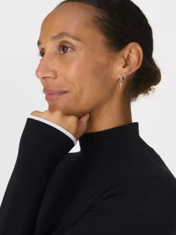 Sweaty Betty Black Modal High Neck Base Layer Top Hot