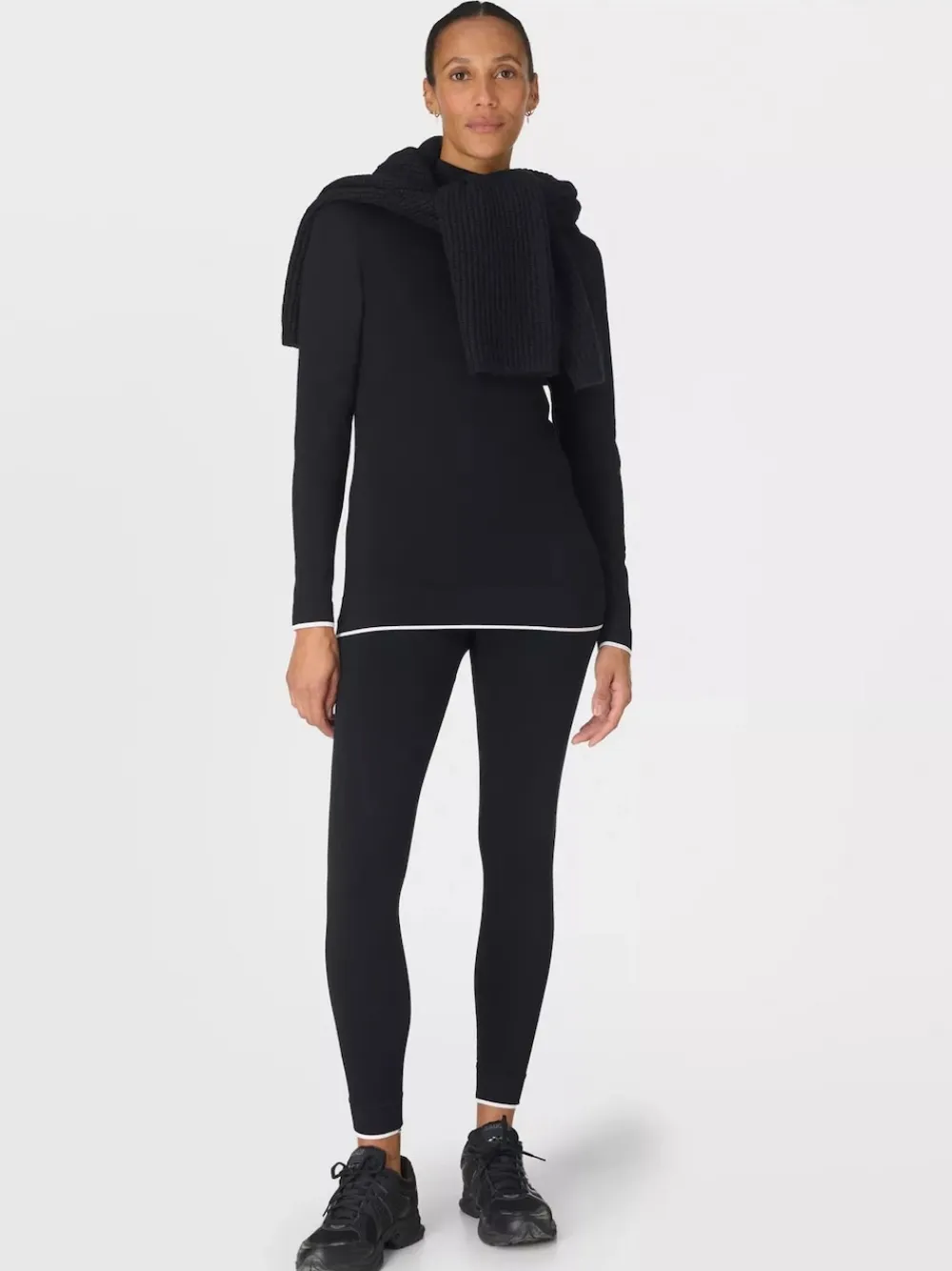 Sweaty Betty Black Modal High Neck Base Layer Top Hot