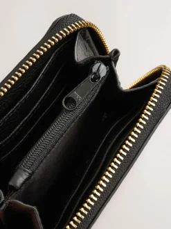 Next Tan Brown Animal Print Leather Hair On Zip Around Purse Best