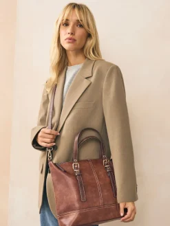 Next Buckle Hand Held Bag Tan Brown New