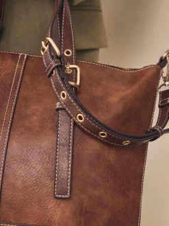 Next Buckle Hand Held Bag Tan Brown New