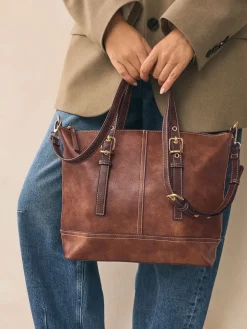 Next Buckle Hand Held Bag Tan Brown New