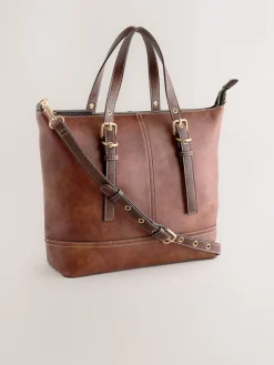 Next Buckle Hand Held Bag Tan Brown New