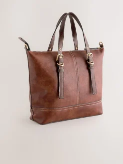 Next Buckle Hand Held Bag Tan Brown New
