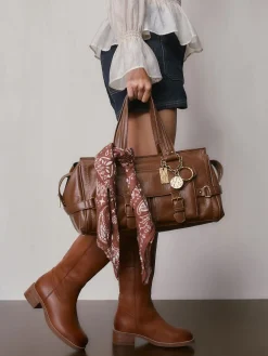 Next Charm Buckle Hand Held Bag Tan Brown Sale