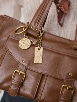 Next Charm Buckle Hand Held Bag Tan Brown Sale