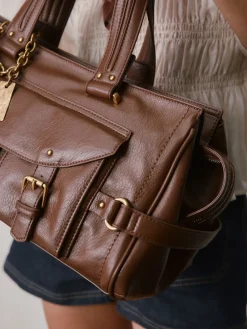 Next Charm Buckle Hand Held Bag Tan Brown Sale