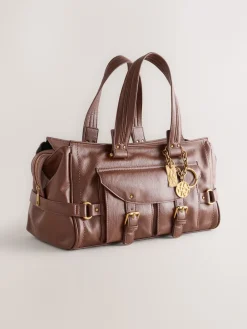 Next Charm Buckle Hand Held Bag Tan Brown Sale