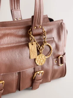 Next Charm Buckle Hand Held Bag Tan Brown Sale