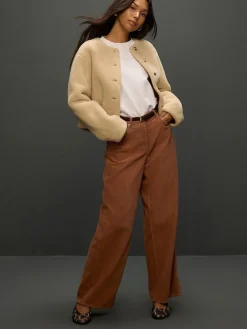 Next Cord Wide Leg Trousers Tan Brown New