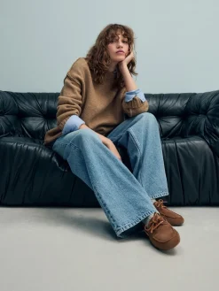 Next Tan Brown Extra Wide Fit Leather Round Toe Boat Shoes Sale