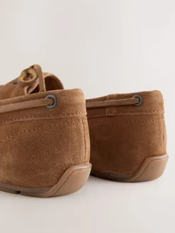 Next Tan Brown Extra Wide Fit Leather Round Toe Boat Shoes Sale