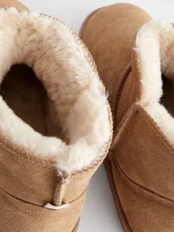 Next Faux Fur Lined Suede Slipper Boots Tan Brown Outlet