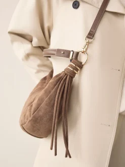 Next Tan Brown Faux Suede Sling Shoulder Bag Discount
