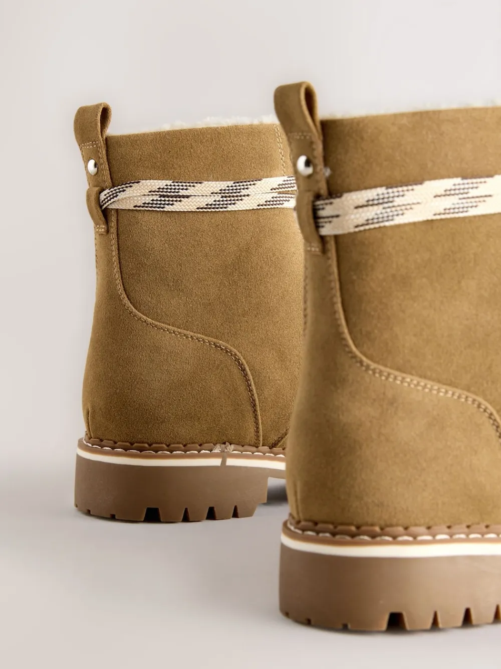 Next Tan Brown Forever Comfort® Faux Fur Lined Lace-Up Boots Clearance