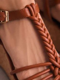 Next Forever Comfort® Plaited Strappy Wedge Heels Tan Brown New