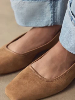 Next Tan Brown Forever Comfort® Leather Square Toe Ballerina Shoes Online