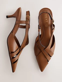 Next Forever Comfort® Leather Weave Point Toe Slingback Heels Tan Brown Discount