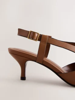 Next Forever Comfort® Leather Weave Point Toe Slingback Heels Tan Brown Discount