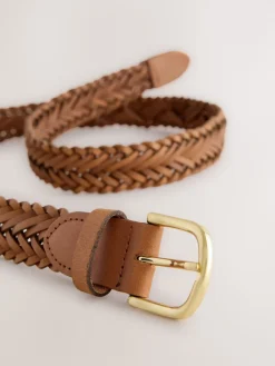 Next Hand Plaited Leather Belt Tan Brown Outlet
