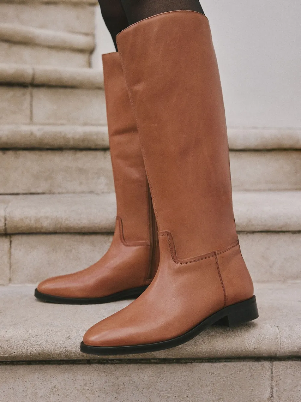 Next Extra Wide Fit Forever Comfort® Flat Riding Boots Tan Brown Leather New