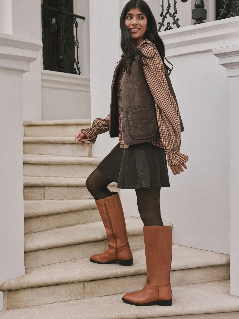 Next Extra Wide Fit Forever Comfort® Flat Riding Boots Tan Brown Leather New