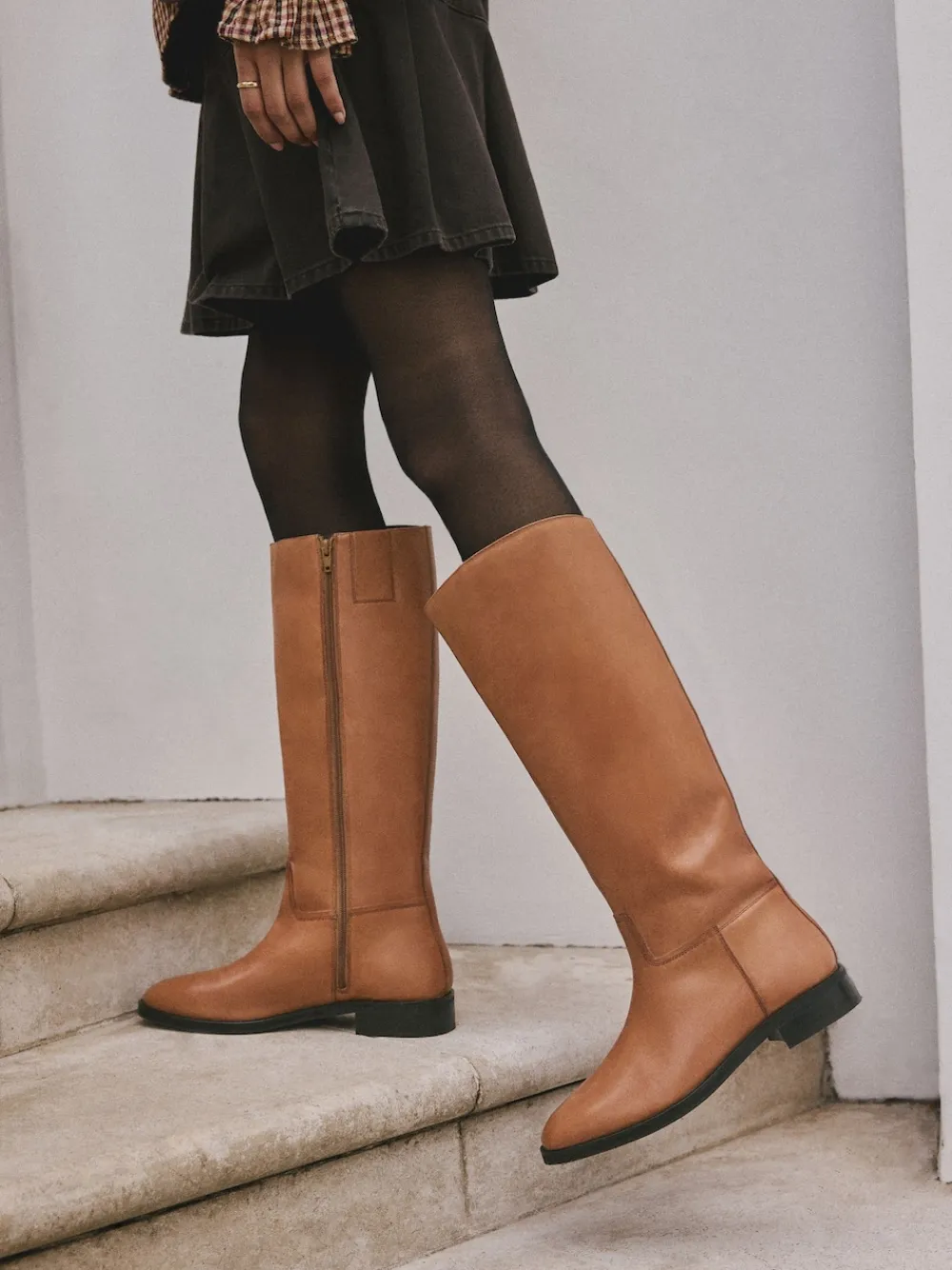 Next Extra Wide Fit Forever Comfort® Flat Riding Boots Tan Brown Leather New