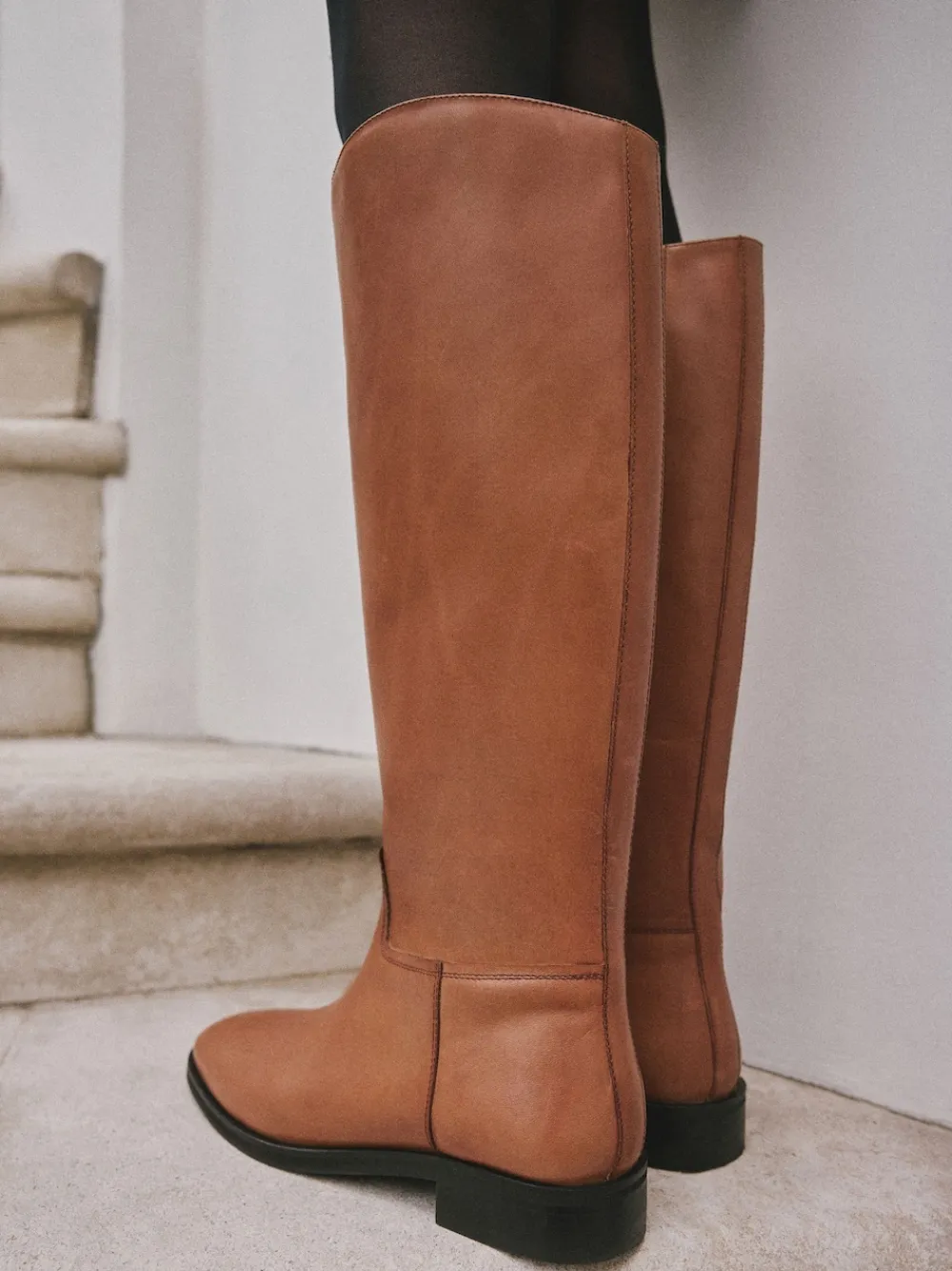 Next Extra Wide Fit Forever Comfort® Flat Riding Boots Tan Brown Leather New