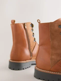 Next Forever Comfort® Buckle Trim Lace Up Boots Tan Brown Leather New