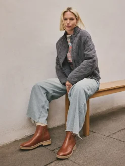 Next Forever Comfort® Faux Fur Lined Buckle Trim Ankle Boots Tan Brown Leather New