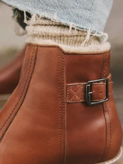 Next Forever Comfort® Faux Fur Lined Buckle Trim Ankle Boots Tan Brown Leather New