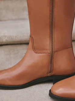 Next Standard/Wide Fit Forever Comfort® Flat Riding Boots Tan Brown Leather