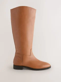 Next Standard/Wide Fit Forever Comfort® Flat Riding Boots Tan Brown Leather
