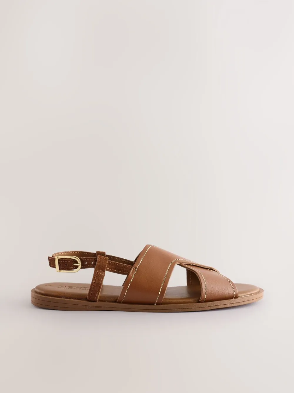Next Standard/Wide Fit Stitched Slingback Sandals Tan Brown Leather Sale