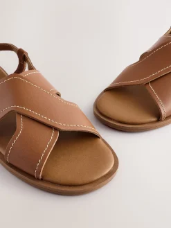 Next Standard/Wide Fit Stitched Slingback Sandals Tan Brown Leather Sale