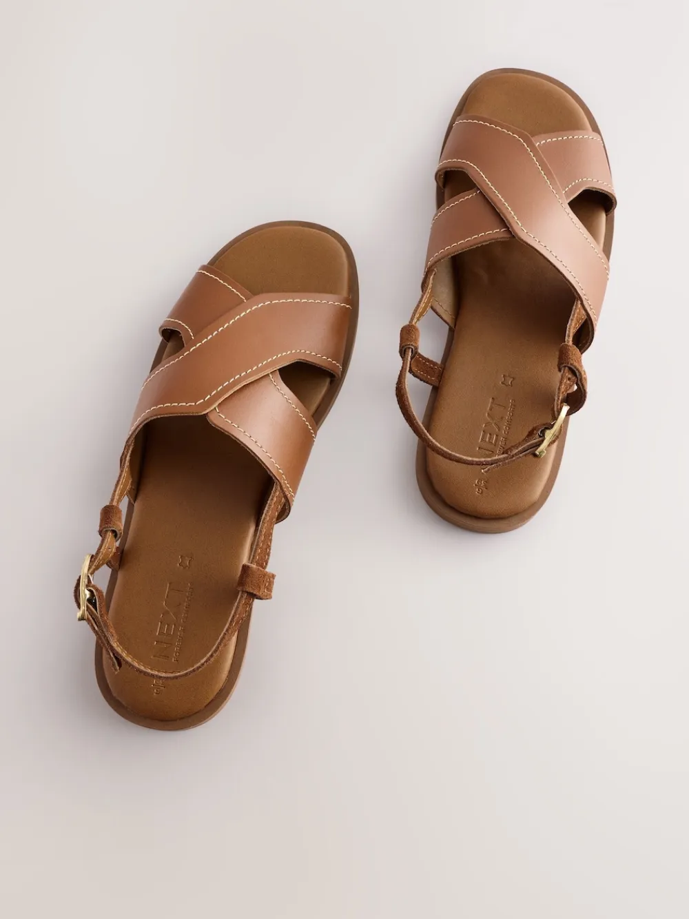Next Standard/Wide Fit Stitched Slingback Sandals Tan Brown Leather Sale