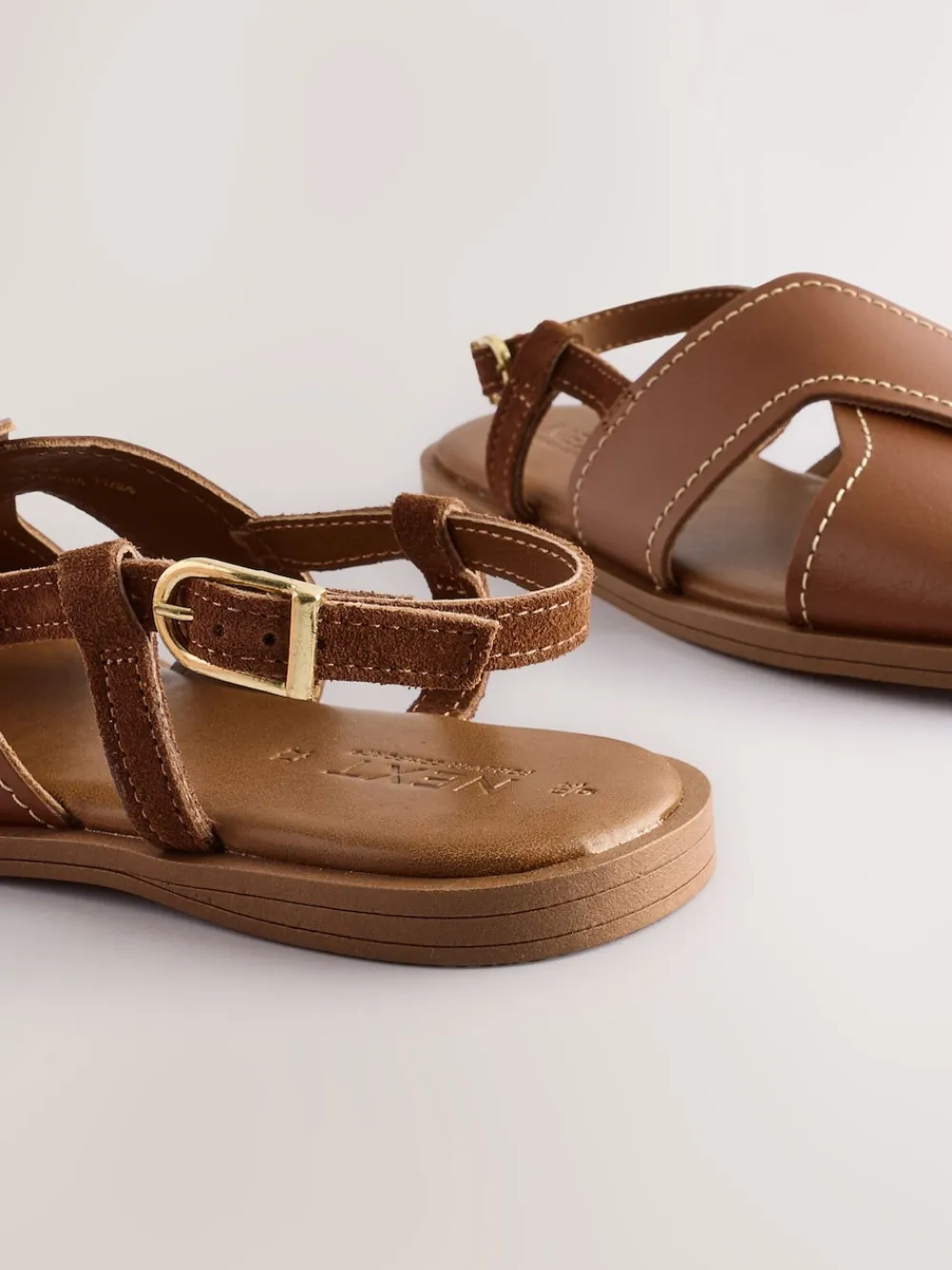 Next Standard/Wide Fit Stitched Slingback Sandals Tan Brown Leather Sale