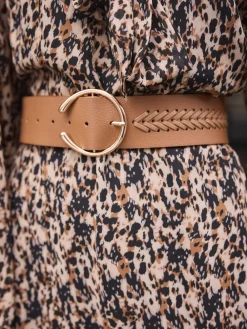 Next Plait Detail Wide Belt Tan Brown Hot