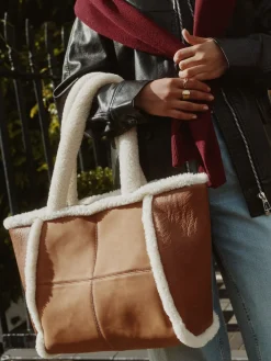 Next Tan Brown PU Borg Tote Bag Sale