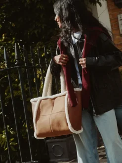 Next Tan Brown PU Borg Tote Bag Sale