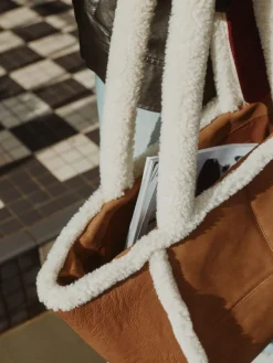 Next Tan Brown PU Borg Tote Bag Sale