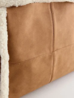 Next Tan Brown PU Borg Tote Bag Sale