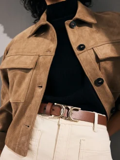 Next Regular Statement Buckle Leather Belt Tan Brown Online