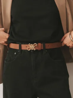 Next Regular Statement Buckle Leather Belt Tan Brown New