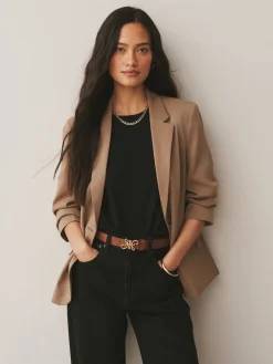 Next Regular Statement Buckle Leather Belt Tan Brown New