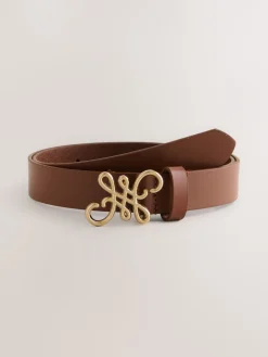 Next Regular Statement Buckle Leather Belt Tan Brown New