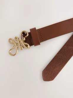 Next Regular Statement Buckle Leather Belt Tan Brown New